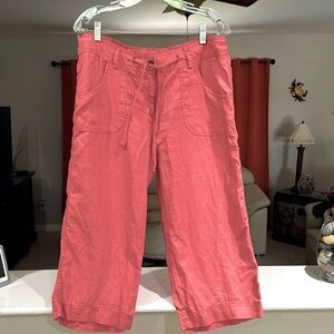 I Love 100% Linen Denim Co Women’s Red Wide Leg Cropped Drawstring Pants Size 10